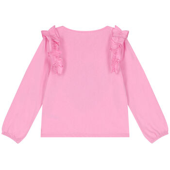 Girls Pink Ruffle & Heart Long Sleeve Top