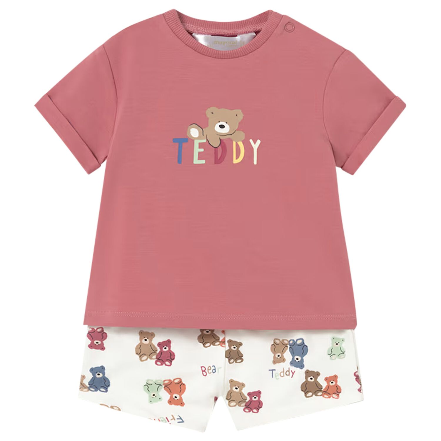 Baby Boys Orange & Ivory Teddy Bear Shorts Set, 1, hi-res