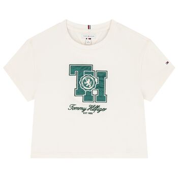 Girls White Crest Logo T-Shirt