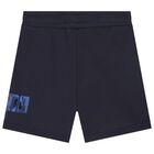 Boys Navy Blue Logo Shorts, 1, hi-res