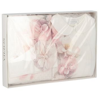 Baby Girls Ivory & Pink Floral Babygrow Gift Set 