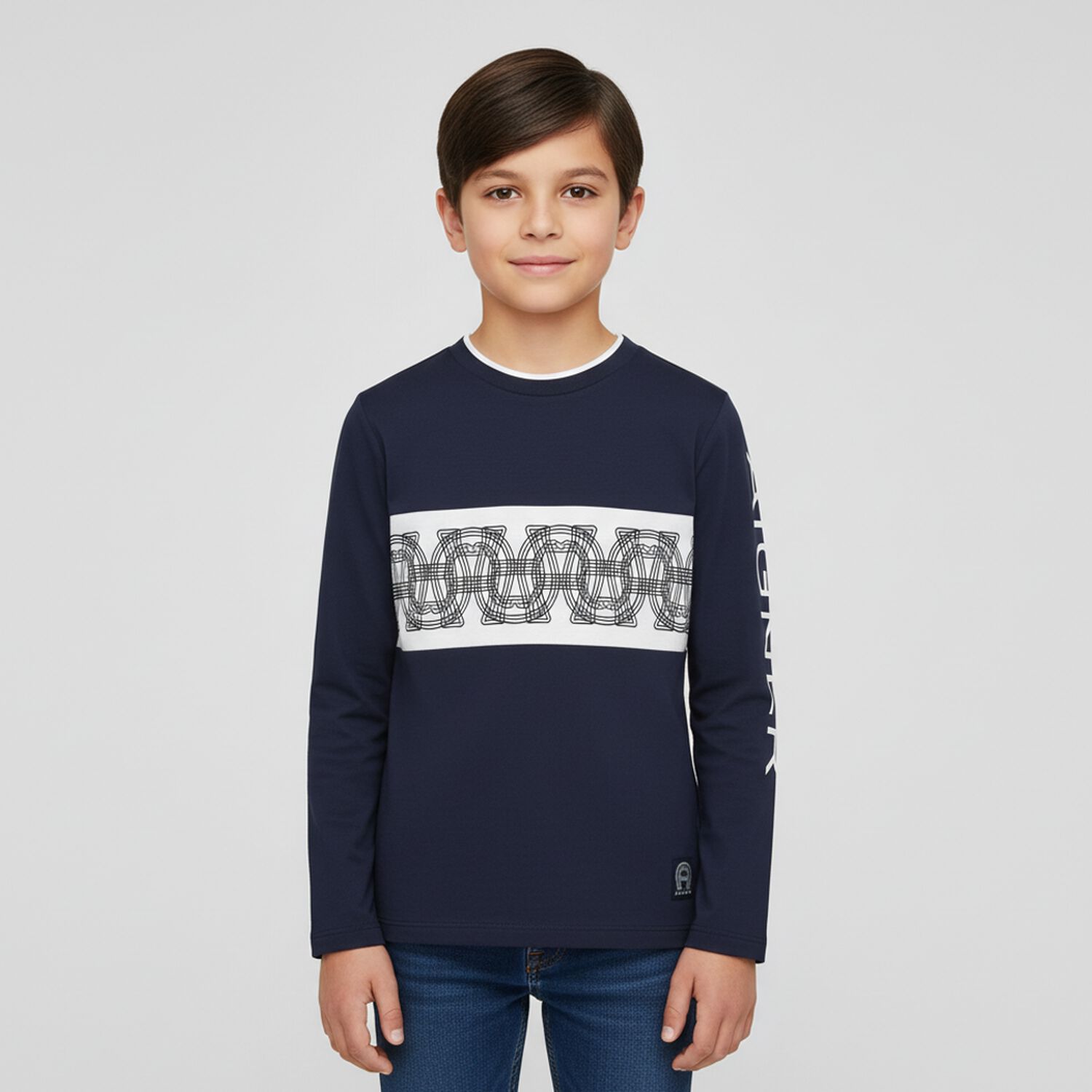 Boys Navy Blue Logo Long Sleeve Top, 1, hi-res image number null