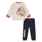 Younger Boys Beige & Navy Blue Tracksuit, 1, hi-res