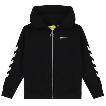 Black Logo Hooded Zip Up Top