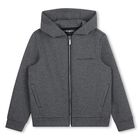 Boys Grey Logo Hooded Zip Up Top, 1, hi-res