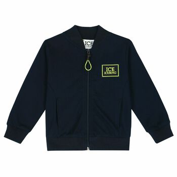 Younger Boys Navy Logo Zip Up Top