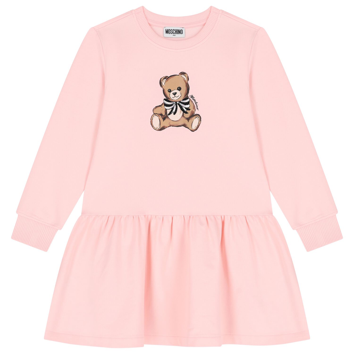 Girls Pink Teddy Bear Logo Dress, 2, hi-res