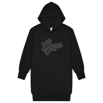 Girls Black Embellished Logo Hooded Dress