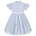 Girls Blue Floral Belted Dress, 2, hi-res