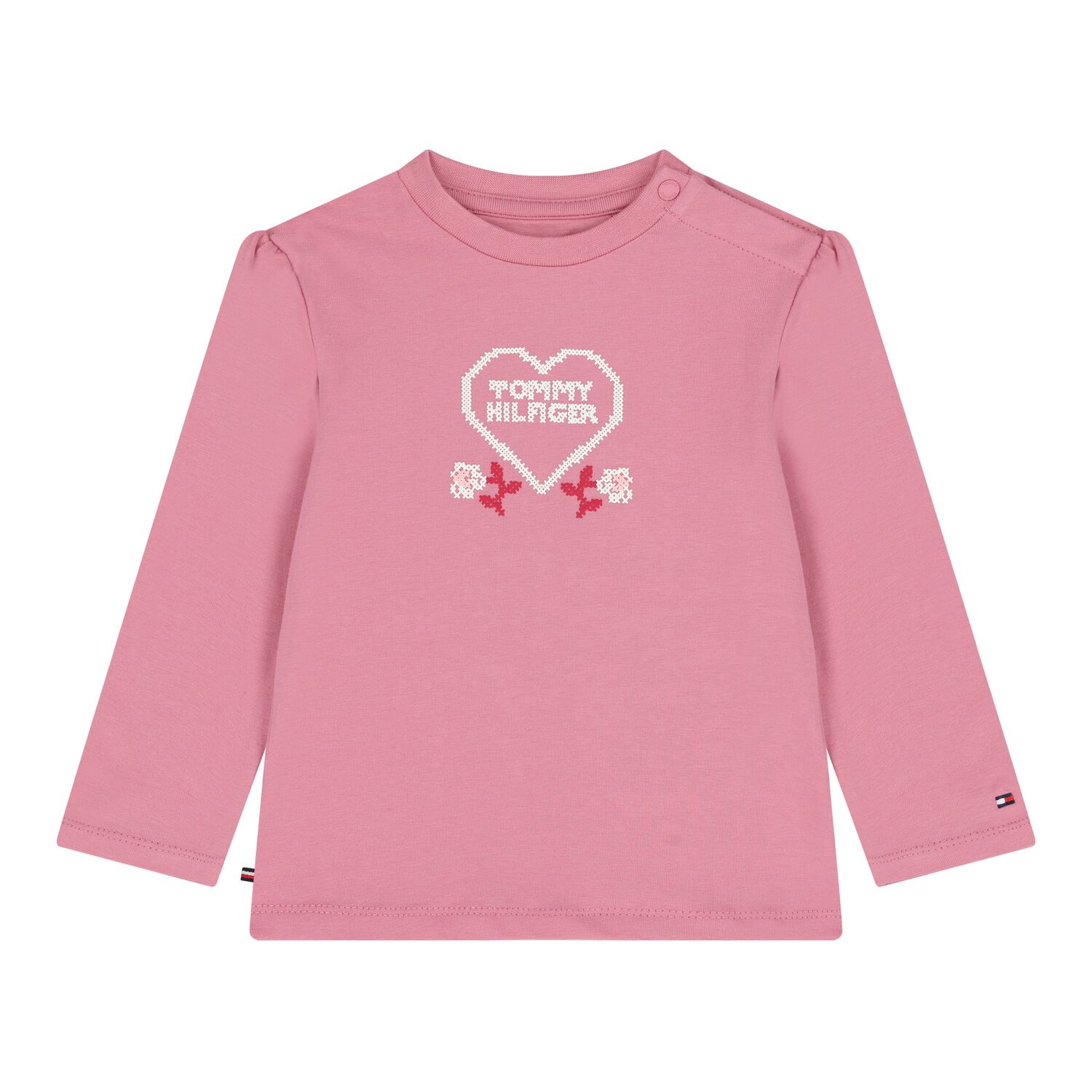 Baby Girls Pink Logo Long Sleeve Top, 1, hi-res