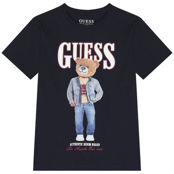 Boys Navy Blue Teddy Bear Logo T-Shirt