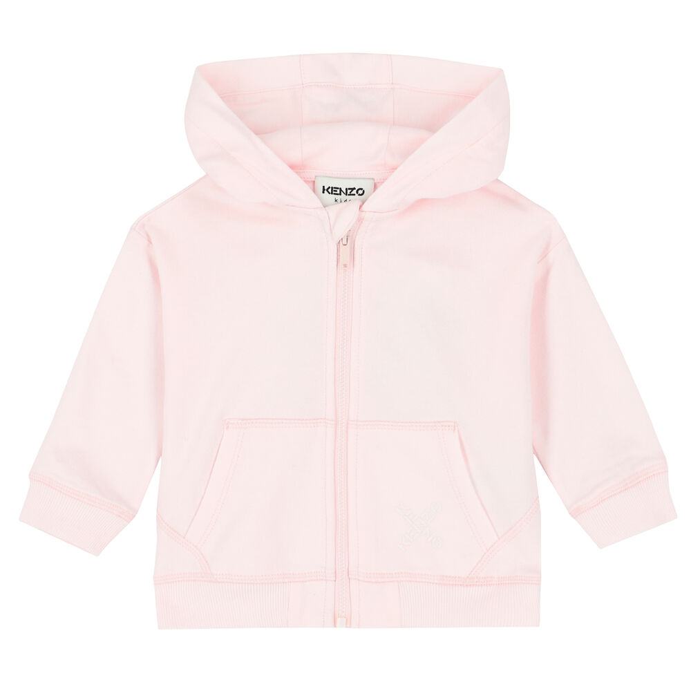 KENZO KIDS Younger Girls Pink Logo Zip Up Top | Junior Couture