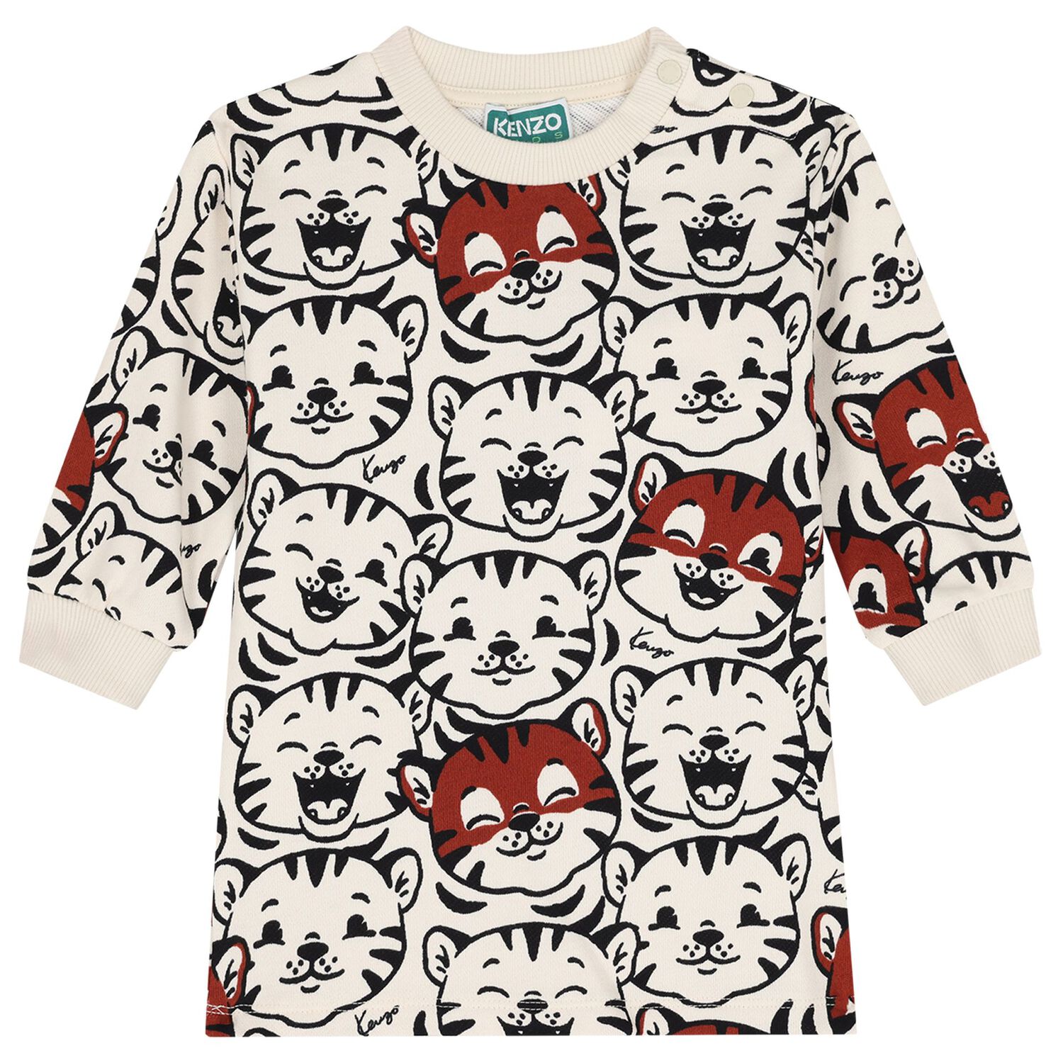 Younger Girls Beige Tiger Long Sleeve Dress, 1, hi-res