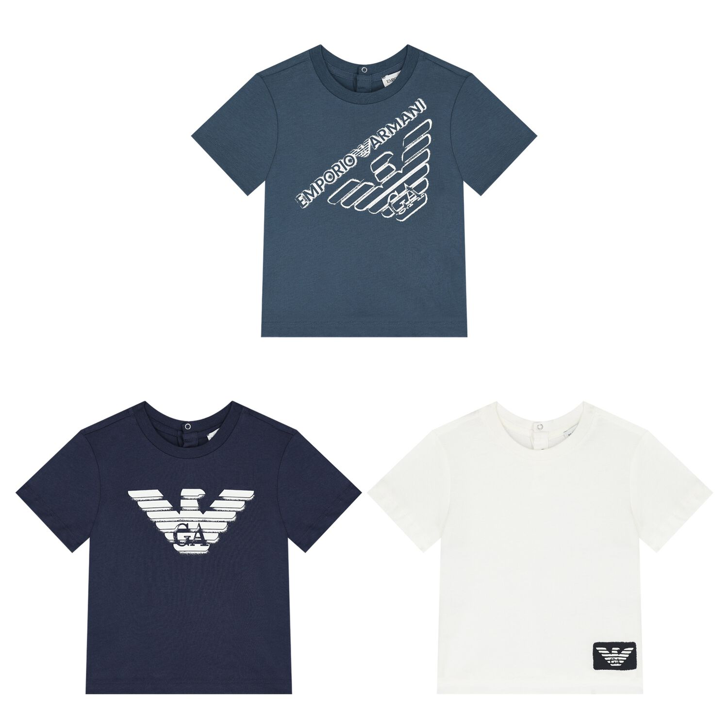 Younger Boys Navy Blue & White T-Shirt ( 3-Pack ), 1, hi-res