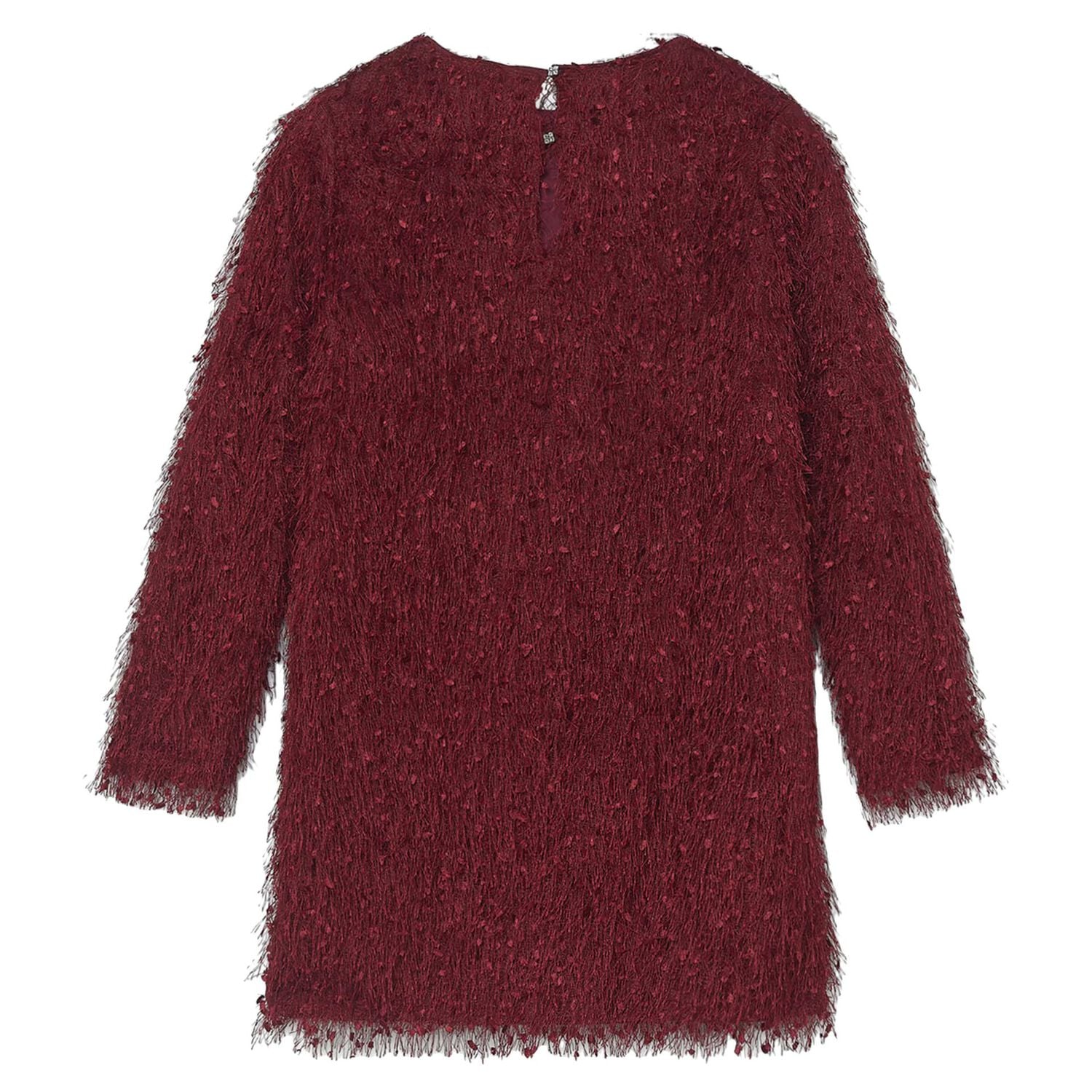 Girls Burgundy Metallic Fringed Dress, 3, hi-res