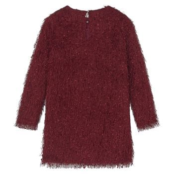 Girls Burgundy Metallic Fringed Dress