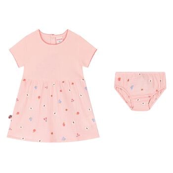 طقم فستان بنات باللون الوردي