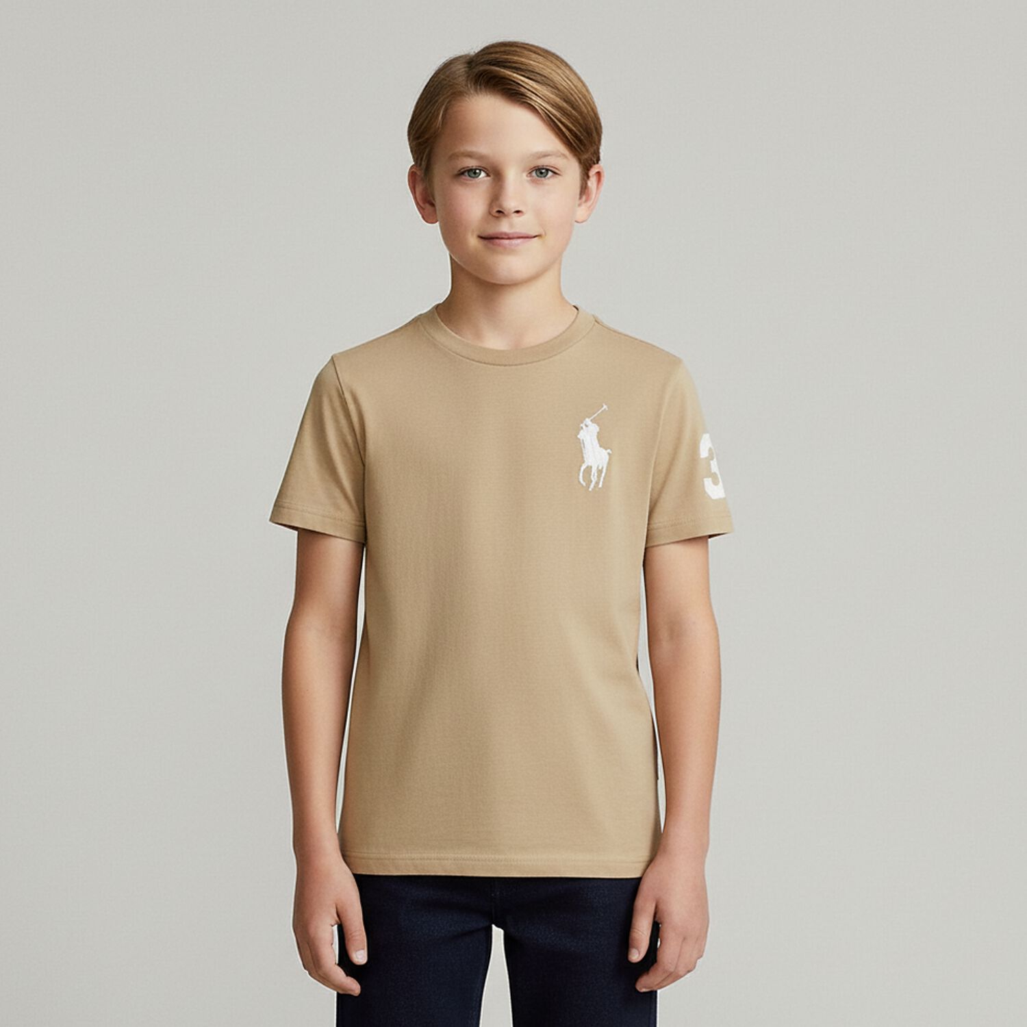 Boys Beige Logo T-Shirt, 1, hi-res