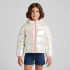 Girls Ivory Iridescent Puffer Coat, 1, hi-res