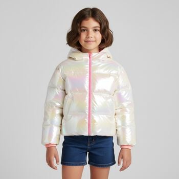 Girls Ivory Iridescent Puffer Coat