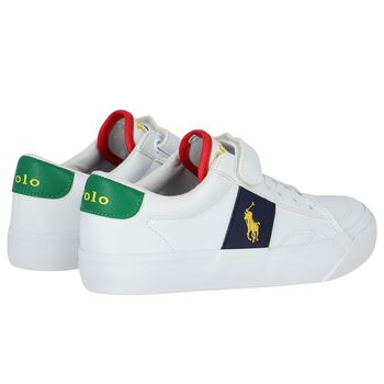 Boys White & Navy Blue Logo Trainers