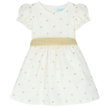 Girls Ivory & Gold Spot Dress