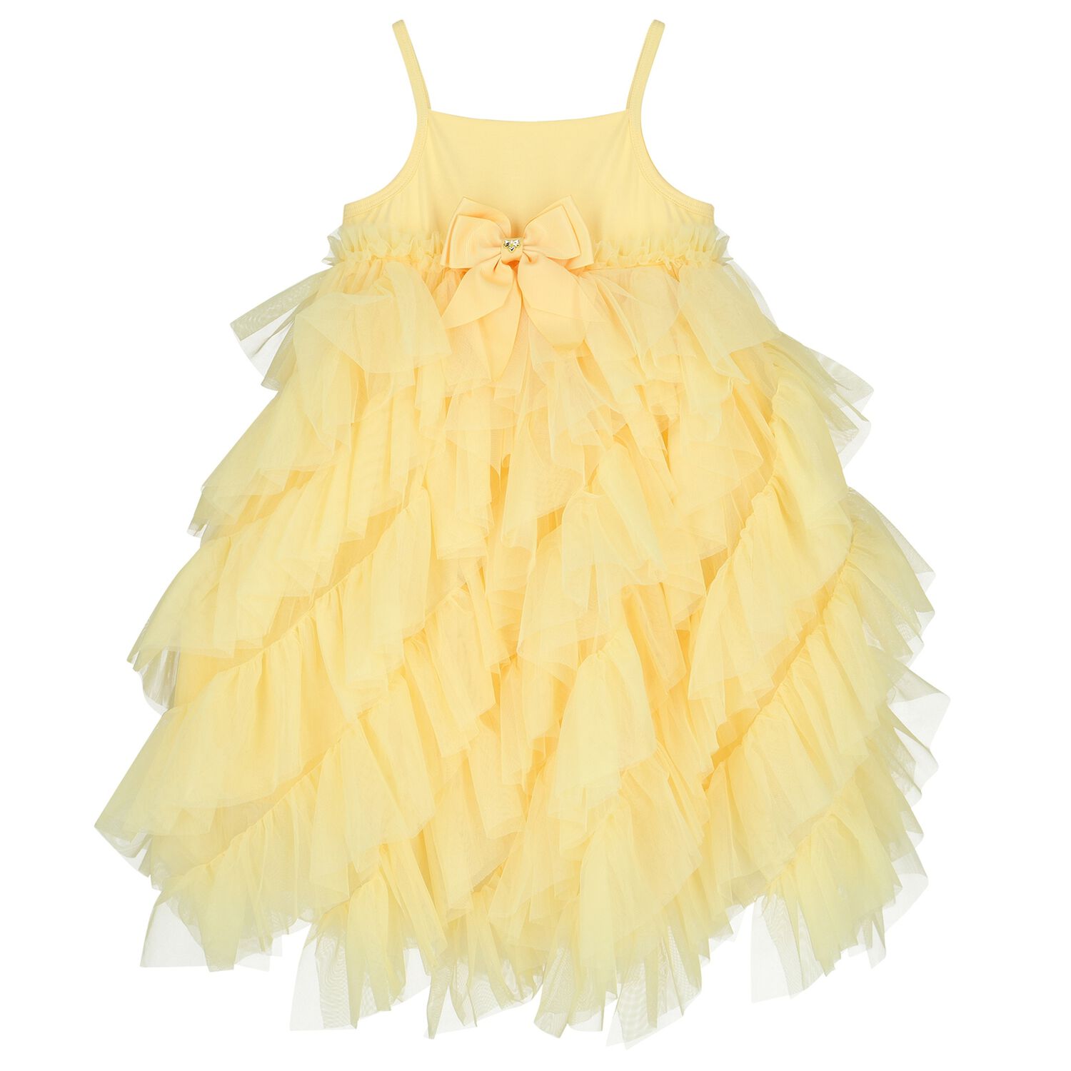 Girls Yellow Tulle Ruffles Dress, 3, hi-res