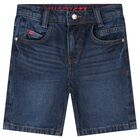 Boys Blue Denim Logo Shorts, 1, hi-res