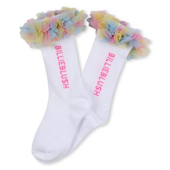 Girls White Logo Ruffled Tulle Socks