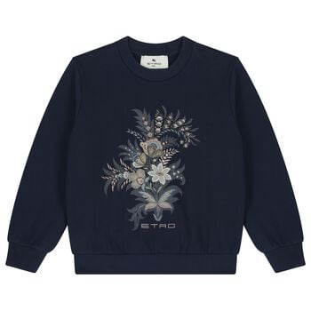 Girls Navy Blue Floral Logo Sweatshirt