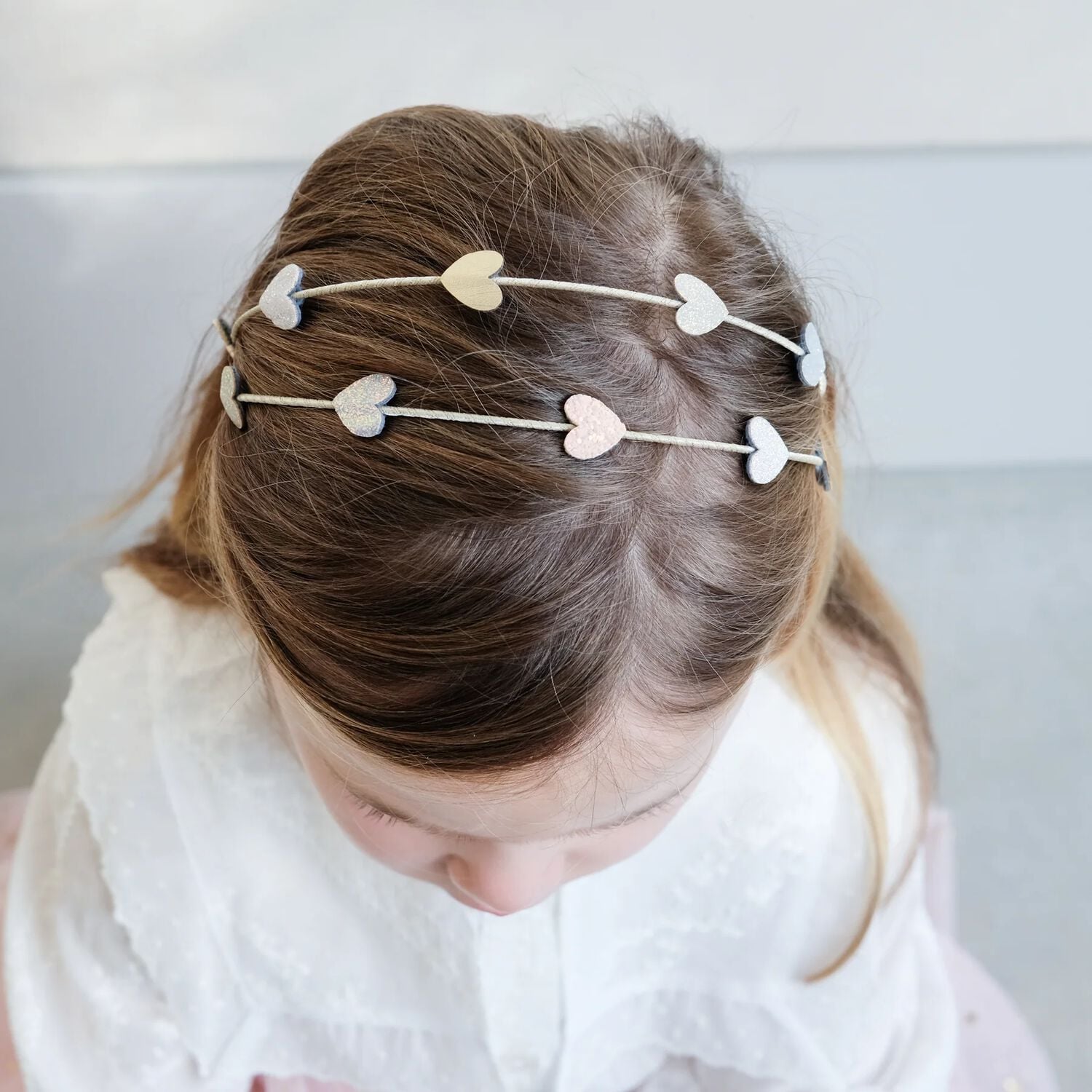 Girls Gold Heart Double Headband, 1, hi-res