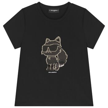 Girls Black Choupette Sequins T-Shirt