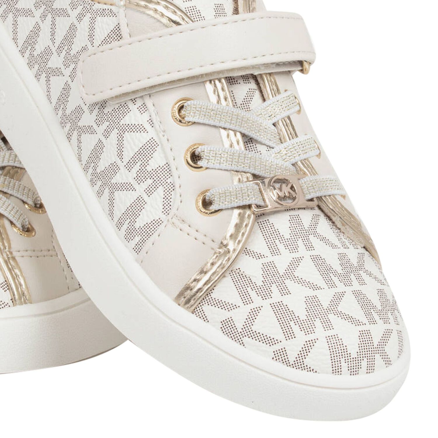Girls Ivory & Gold Logo Trainers, 1, hi-res image number null
