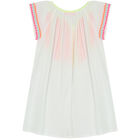 Girls White Embroidered Beach Dress, 1, hi-res