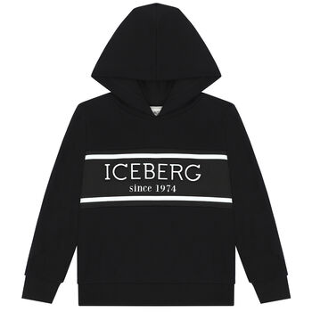 Boys Black Logo Hooded Top