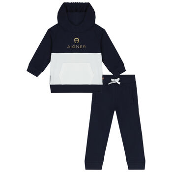 Younger Boys Navy Blue & White Logo Tracksuit