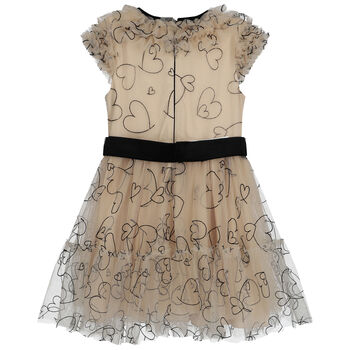 Girls Beige & Black Tulle Dress