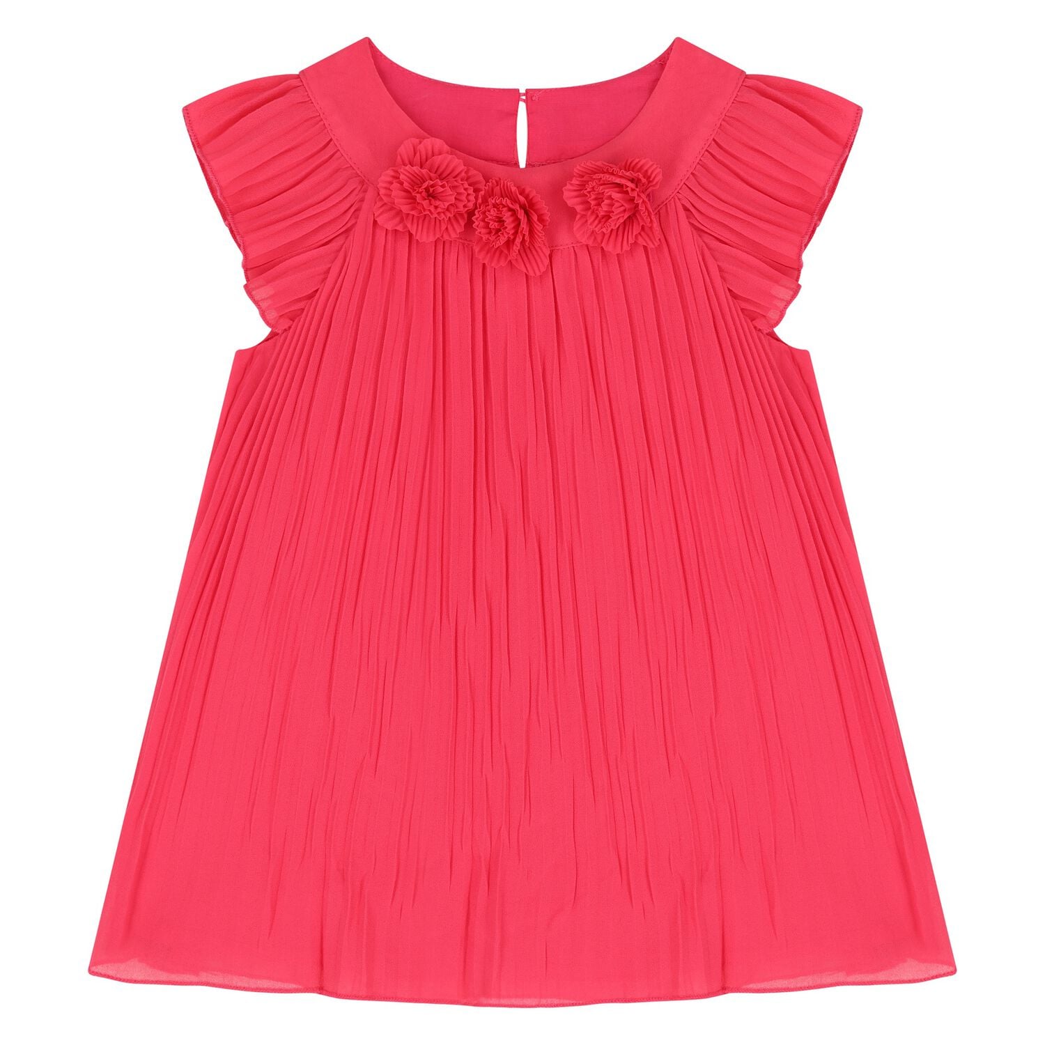 Younger Girls Pink Pleated Chiffon Dress, 1, hi-res