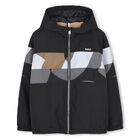Boys Black Logo Hooded Zip Up Top, 1, hi-res