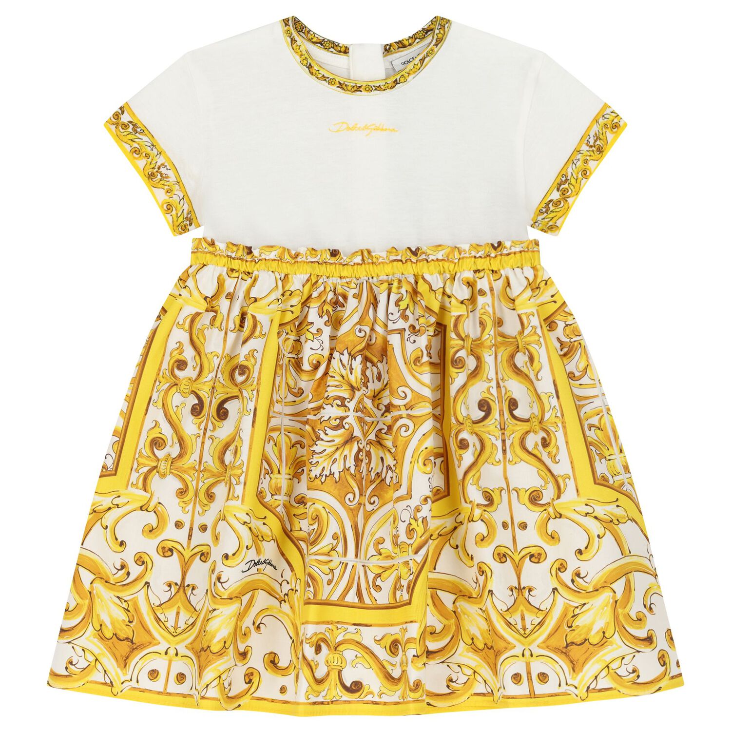 Baby Girls White & Yellow Majolica Dress Set, 1, hi-res image number null
