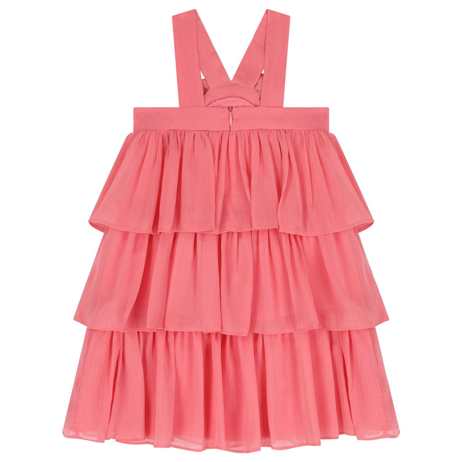 Girls Pink Bow Tiered Dress, 1, hi-res