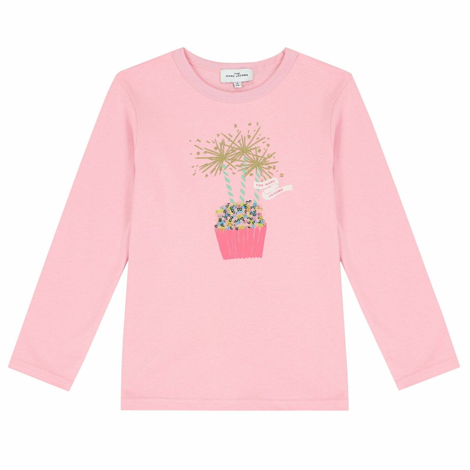 Girls Pink Logo Long Sleeve Top, 2, hi-res