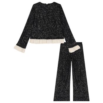 Girls Black Embellished Sequin Trouser Set