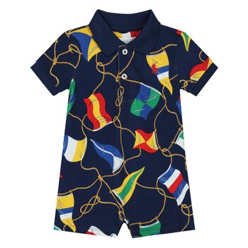 Baby Boys Navy Blue Flag Logo Romper