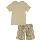 Beige Trefoil Logo Camouflage Shorts Set, 1, hi-res