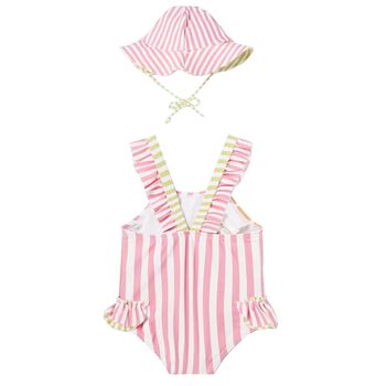Baby Girls White & Pink Striped Swimsuit Set