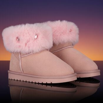 Girls Pink Suede & Faux Fur Boots