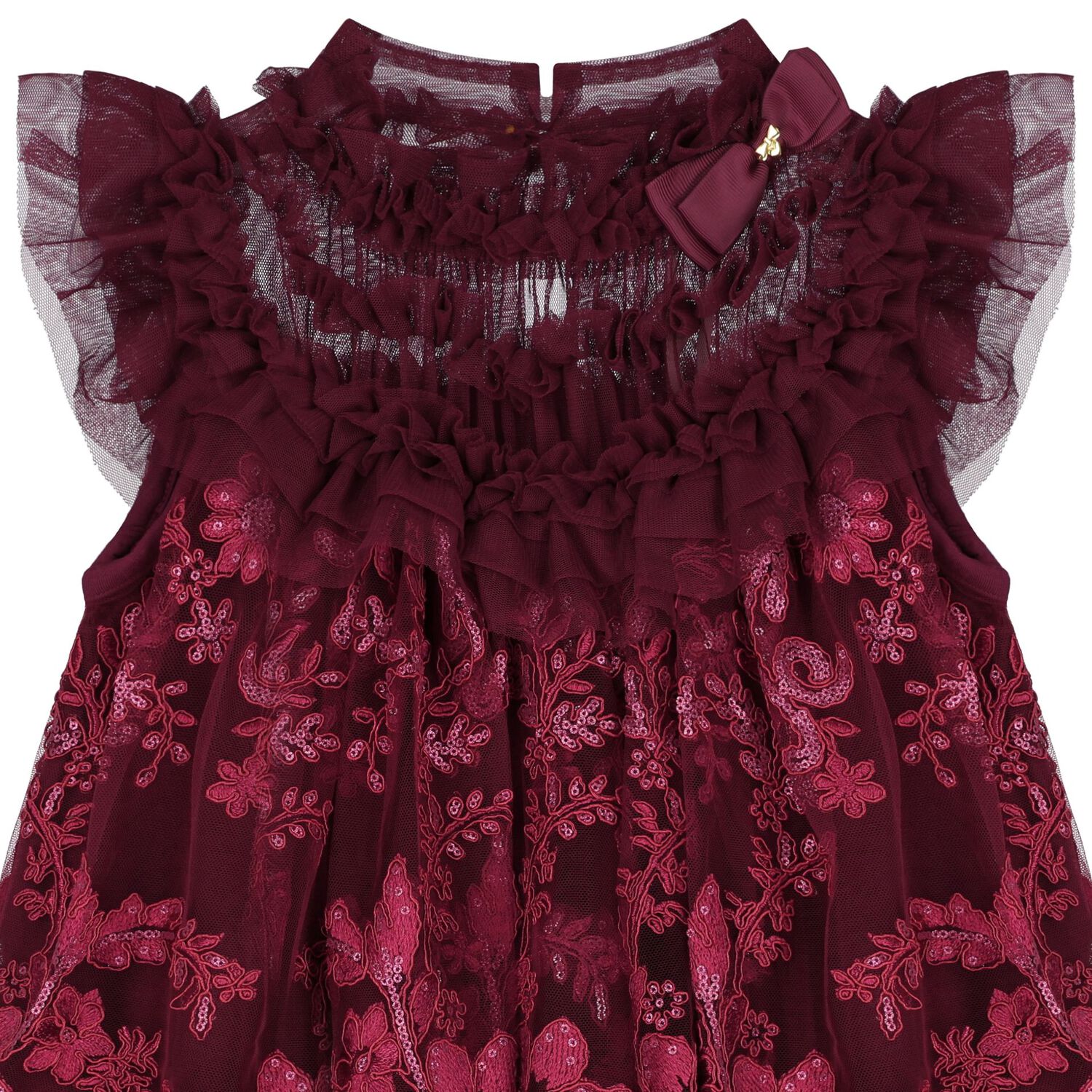Girls Burgundy Embellished Tulle Dress, 2, hi-res image number null