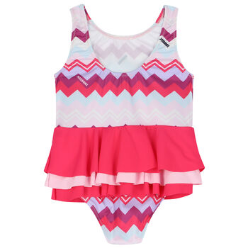 Younger Girls Purple & Pink Zigzag Logo Swimsuit