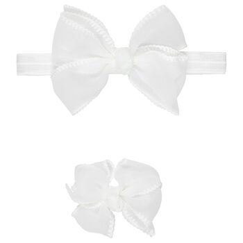 Girls Ivory Bow Headband set 